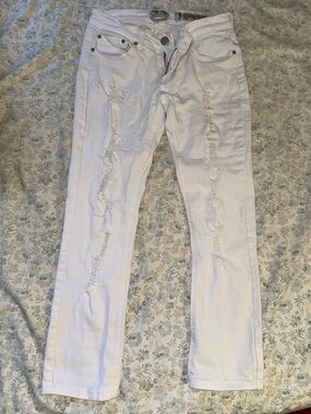 Indigo Rein White Distressed Skinny Jeans with Fray Detail